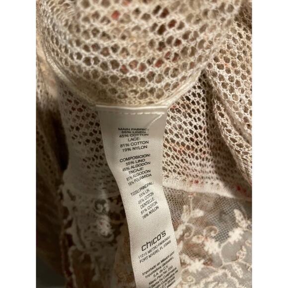 Chicos Womens Kimono Size 2 US L Beige Linen Blend Fringe Hem Sheer Fairy Boho - Picture 6 of 10